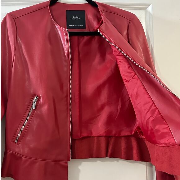 ZARA Red Faux Leather Jacket - Picture 7 of 11